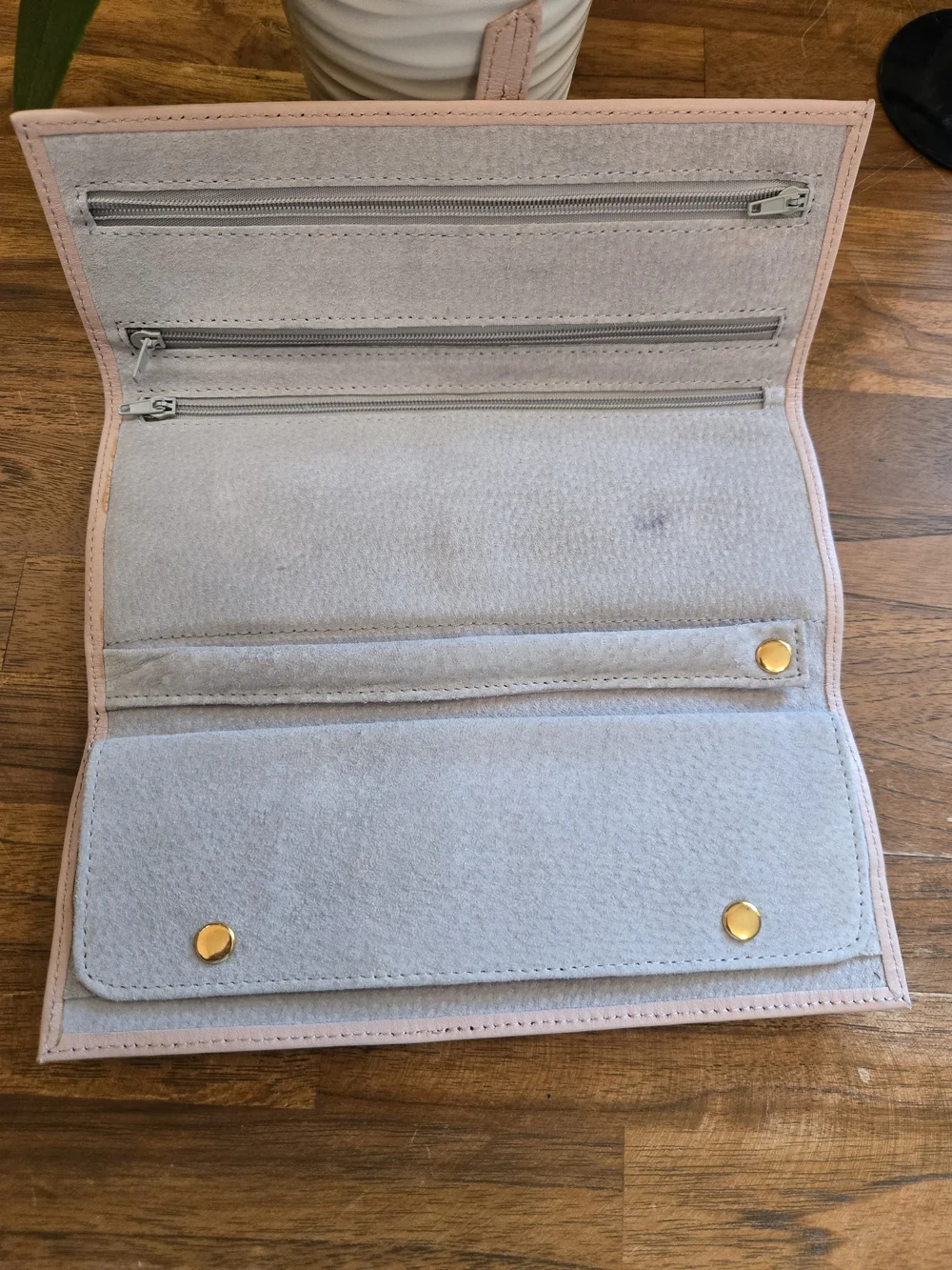 ROYCE x Rodan + Fields Pink Leather Jewelry Roll Clutch
